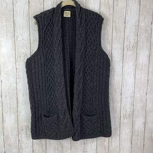 Kilronan Irish Merino Wool Open Front Cable knit Longline Vest w/ Pocket…